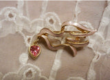 Pink Enamel Dove w Pink Rhinestone Heart Dangle