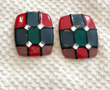 WOW! Retro Metal, Enamel & Rhinestones Amazing Vintage Pierced Earrings