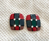 WOW! Retro Metal, Enamel & Rhinestones Amazing Vintage Pierced Earrings