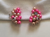 So Fantastic Signed Japan Vintage Pink Bead Cluster Clip On Earrings