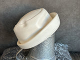 Sears Fashion Millinery Awesome Vintage 60"s Hat Off White Faux Leather