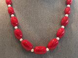 Awesome Beaded Vintage Necklace w Red & White Beads