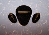 Amazing Vintage Screw On Earrings & Brooch Jewelry Set Enamel Painted Cattails
