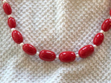 Awesome Beaded Vintage Necklace w Red & White Beads