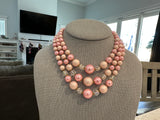 Beautiful Vintage Multi Strand Beaded Necklace Signed Japan Pink Gold AB Beads