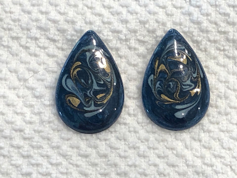 Awesome Vintage Pierced Earrings Teal w Swirled Blue & Gold Enamels