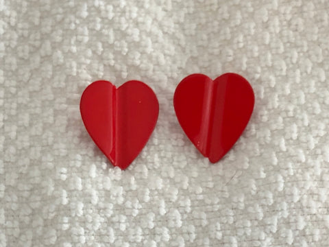 Awesome Red Metal Heart Vintage Pierced Earrings