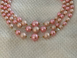 Beautiful Vintage Multi Strand Beaded Necklace Signed Japan Pink Gold AB Beads