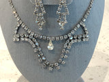Stunning Vintage Rhinestone Jewelry Set Necklace & Screw Back Earrings