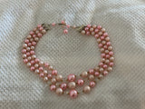 Beautiful Vintage Multi Strand Beaded Necklace Signed Japan Pink Gold AB Beads