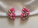 So Fantastic Signed Japan Vintage Pink Bead Cluster Clip On Earrings