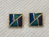 Fab Fabulous Vintage Pierced Earrings Green, Blue & Purple Enamel