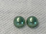 Beautiful Vintage Larger Green Pearl Cabochon Clip On Earrings