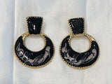 Super Mod Hoop Dangle Vintage Pierced Earrings w Black & Purple Enamel