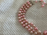 Beautiful Vintage Multi Strand Beaded Necklace Signed Japan Pink Gold AB Beads