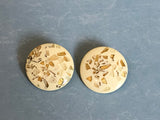 Funtastic Vintage Clip On Earrings Off White Buttons w Gold Metallic Confetti Details