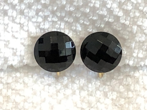 Gorgeous Vintage Clip On Earrings w Faceted Black Glass Buttons