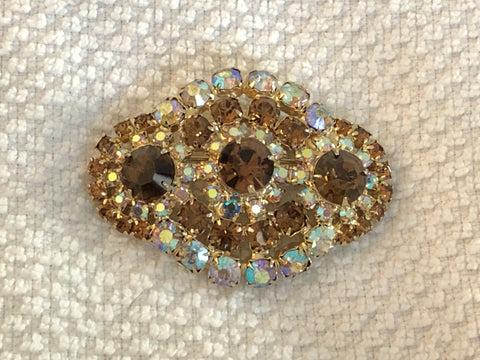 Magnificent Vintage Rhinestone Brooch High End w AB & Root Beer Colored Stones