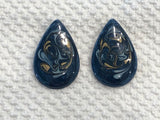Awesome Vintage Pierced Earrings Teal w Swirled Blue & Gold Enamels