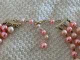 Beautiful Vintage Multi Strand Beaded Necklace Signed Japan Pink Gold AB Beads