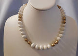 Beautiful Vintage Beaded Necklace w Gold & White Beads