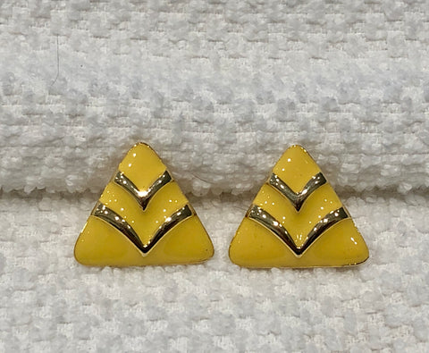Awesomely Mod Vintage Enamel Pierced Earrings in Sunny Yellow