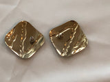 Super Mod Vintage Statement Pierced Earrings Gold w Black Enamel