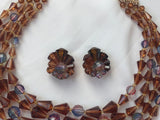 Stunning Germany Set Cluster Clip On Earrings & Multi Strand Beaded Necklace