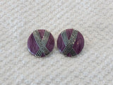 Magnificent Vintage Pierced Earrings Purple Enamel Silver Tone Metal