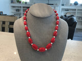 Awesome Beaded Vintage Necklace w Red & White Beads