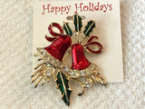 Big, Bold & Beautiful Vintage Rhinestone & Enamel Brooch Christmas Bells