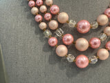 Beautiful Vintage Multi Strand Beaded Necklace Signed Japan Pink Gold AB Beads