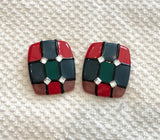 WOW! Retro Metal, Enamel & Rhinestones Amazing Vintage Pierced Earrings