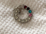 Stunning Vintage Van Dell Sterling Silver Wreath Brooch w Sparkly Rhinestones