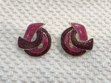 Glitter, Pink, Funky Retro Enamel Pierced Earrings