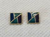 Fab Fabulous Vintage Pierced Earrings Green, Blue & Purple Enamel