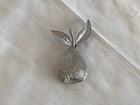 Really Fantastic Emmons Vintage Pear Brooch Brushed Silver Tone Metal