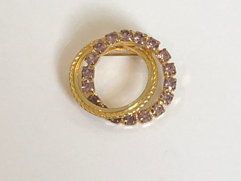 Incredible Vintage Brooch Intertwined Circles w Purple Sparkly Rhinestones