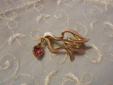 Pink Enamel Dove w Pink Rhinestone Heart Dangle