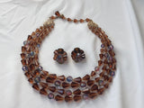 Stunning Germany Set Cluster Clip On Earrings & Multi Strand Beaded Necklace