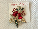 Big, Bold & Beautiful Vintage Rhinestone & Enamel Brooch Christmas Bells