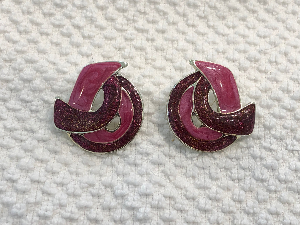 Glitter, Pink, Funky Retro Enamel Pierced Earrings