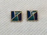 Fab Fabulous Vintage Pierced Earrings Green, Blue & Purple Enamel