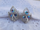 Sparkling Aurora Borealis Rhinestone Screw Back Earrings Coro