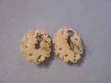 Perfect for the Bride!  Vintage Screw On Earrings  Carved Flowers w Rhinestones