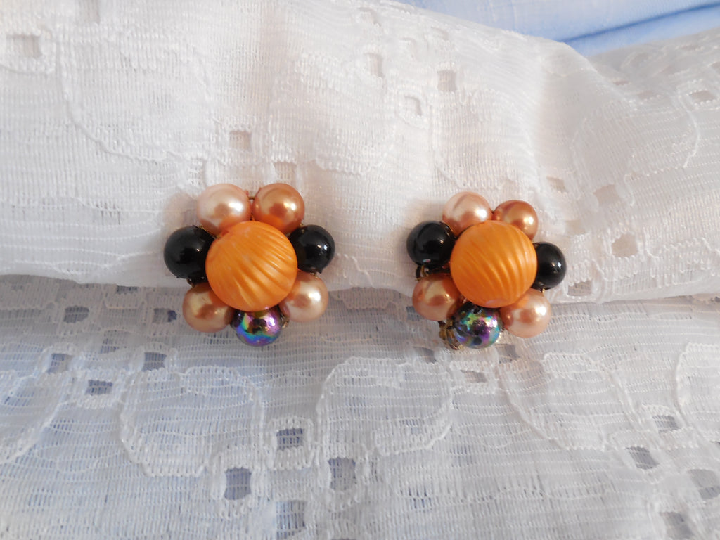 Fantastic Petite Cluster Clip On Earrings Signed "Japan"