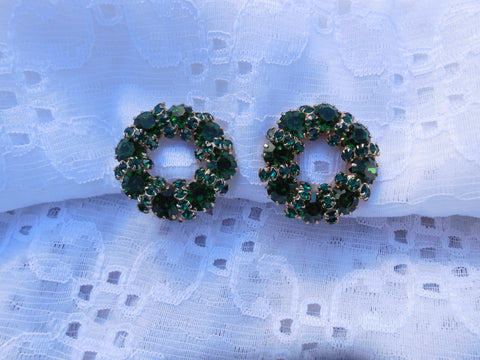 Dazzling Green Rhinestone Vintage Clip On Earrings Designer Signed Weiss