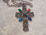 Extroidenary Silver Tone Filigree Cross Pendant Designer Signed "Avon"