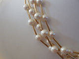 Lovely Avon Multi Strand Necklace  Gold Bugle & Faux Pearl Beads