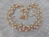 Lovely Avon Multi Strand Necklace  Gold Bugle & Faux Pearl Beads